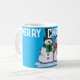 Festive snowman couple with candy cane Coffee Mug