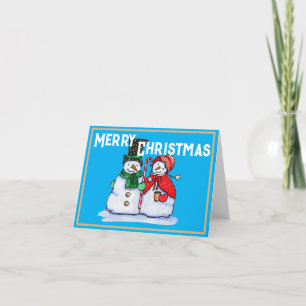  Festive snowman couple with candy cane Holiday Card