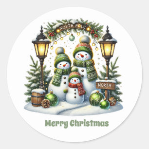 Festive snowman customizable Merry Christmas Classic Round Sticker