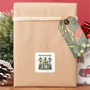 Festive snowman customizable Seasons Greetings Square Sticker