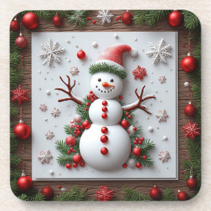 Festive Snowman Design with Christmas Decorations Coaster