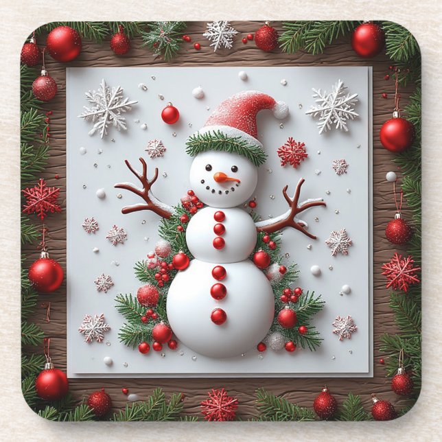 Festive Snowman Design with Christmas Decorations Coaster (Front)