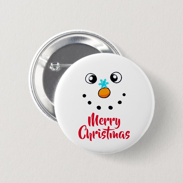 Festive Snowman Face Merry Christmas 2 Inch Round Button (Front & Back)