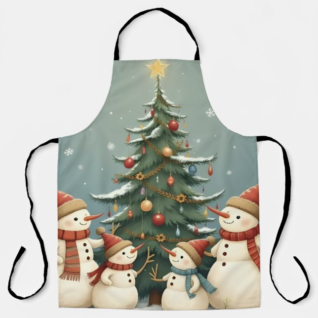 Festive Snowman Family Christmas Collection Apron (Front)