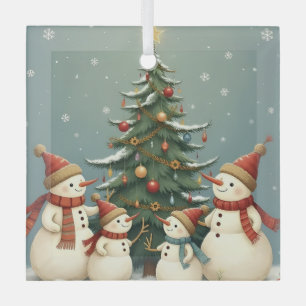 Festive Snowman Family Christmas Collection Glass Ornament