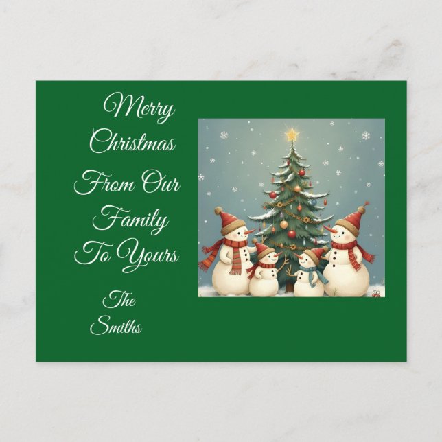 Festive Snowman Family Christmas Collection Holiday Postcard (Front)