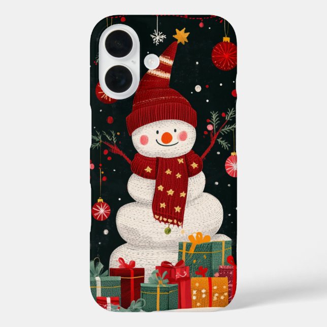 Festive Snowman Gifts, Ornaments Starry Scarf Xmas Case-Mate iPhone Case (Back)