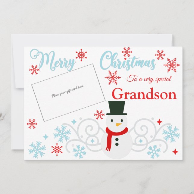 Festive Snowman Grandson Gift Card Holder (Front)