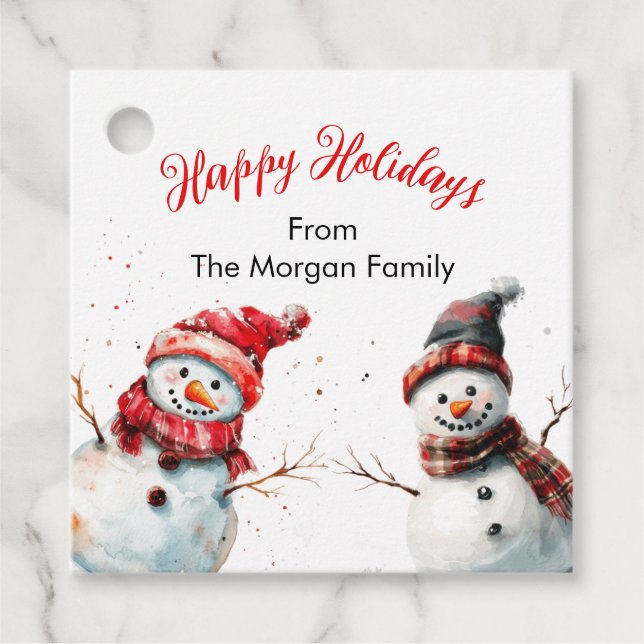 Festive Snowman Happy Holidays Favour Tags (Front)