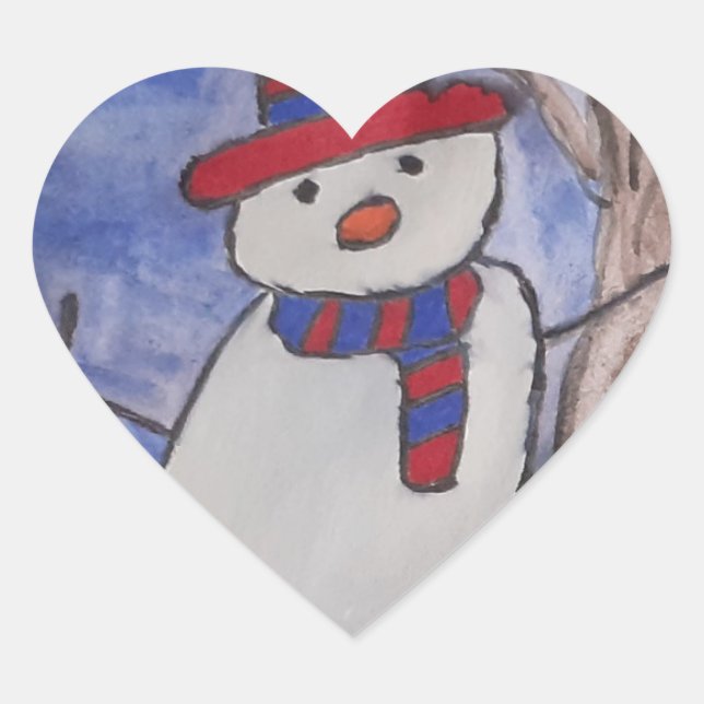 Festive Snowman Heart Sticker (Front)