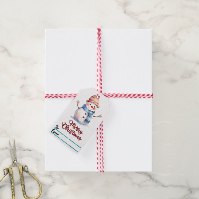 Festive snowman holiday gift tag (With Twine)