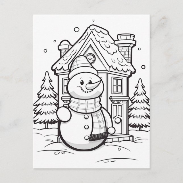 Festive snowman kids colouring  postcard (Front)