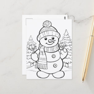 Festive Snowman kids colouring  Postcard