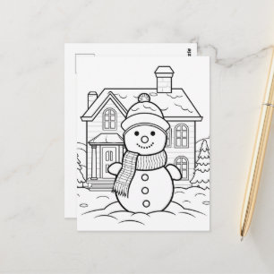 Festive snowman kids colouring  postcard