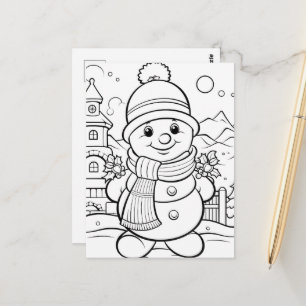 Festive Snowman kids colouring  Postcard