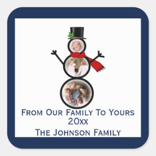 Festive Snowman Photo Frame Template Square Sticker