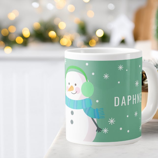 Festive Snowman Snowflake Christmas Personalized Large Coffee Mug (Festive Snowman Snowflake Christmas Personalized Giant Coffee Mug)