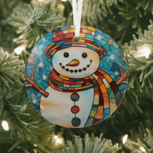Festive Snowman Stained Glass Ornament