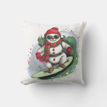 Festive Snowman Surf Coussin des Fêtes