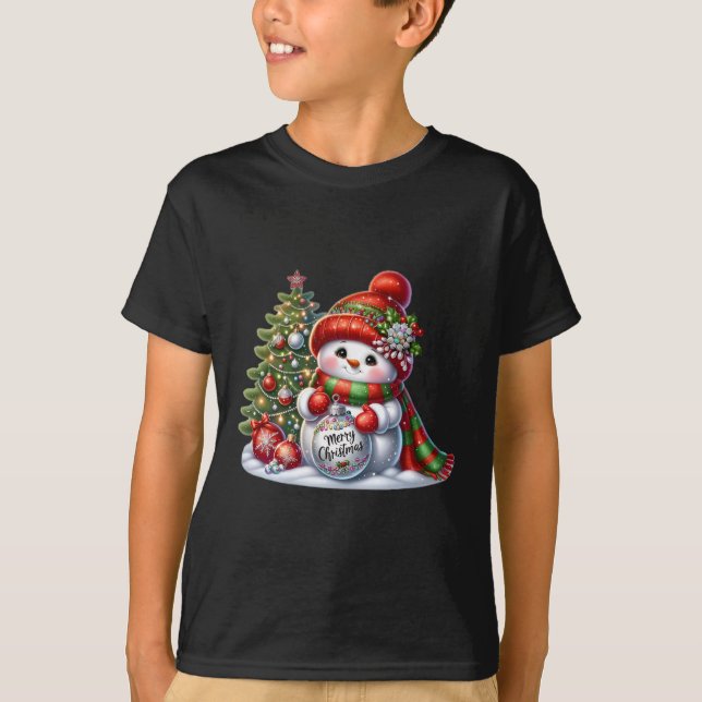 Festive Snowman & Tree Applique Christmas Sweatshi T-Shirt (Front)
