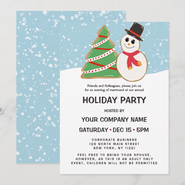 Festive Snowman Tree Cookie Corporate Holiday Invitation (Front/Back)