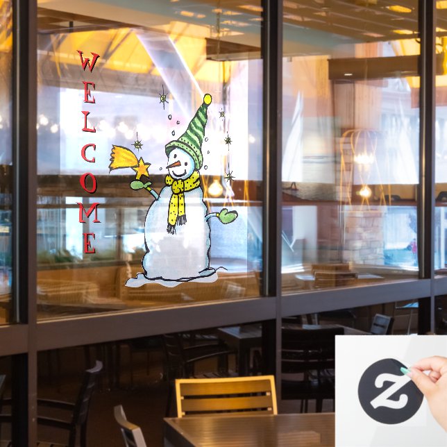 Festive snowman welcome  window cling (Restaurant Window)