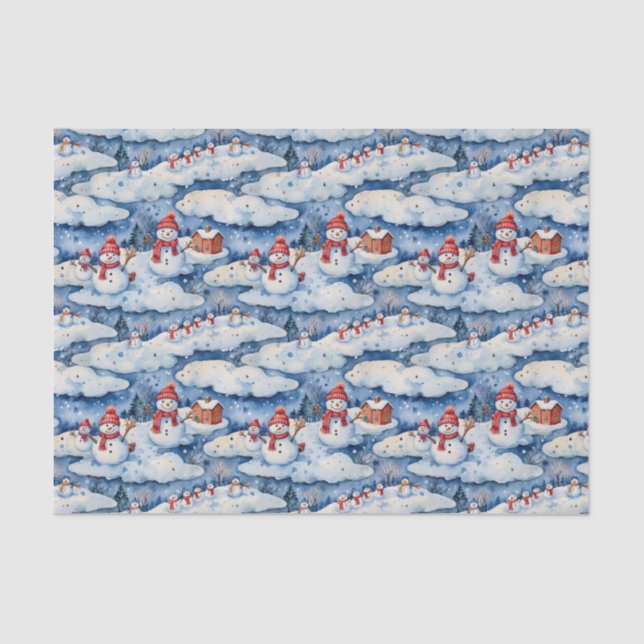 Festive Snowman Winter Watercolor Tissue Paper (Front)