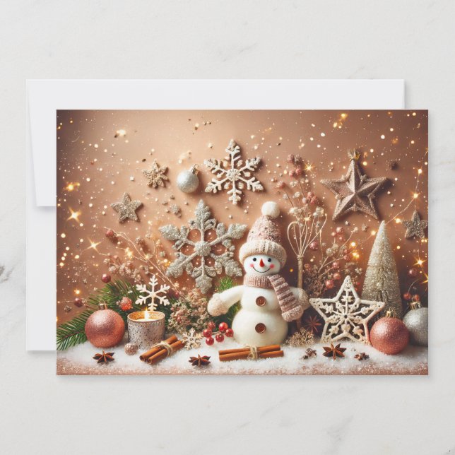 Festive Snowman with Glittery Christmas Stars Invitation (Front)