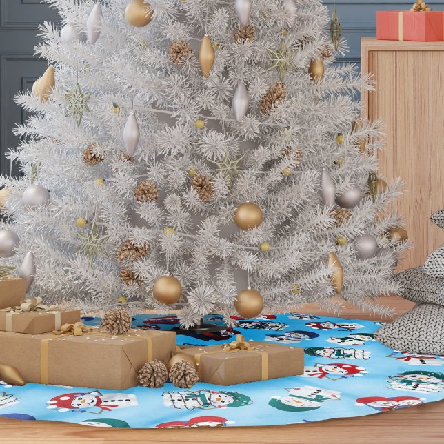 Festive Snowmen Watercolor Christmas Pattern Brushed Polyester Tree Skirt (Creator Uploaded)