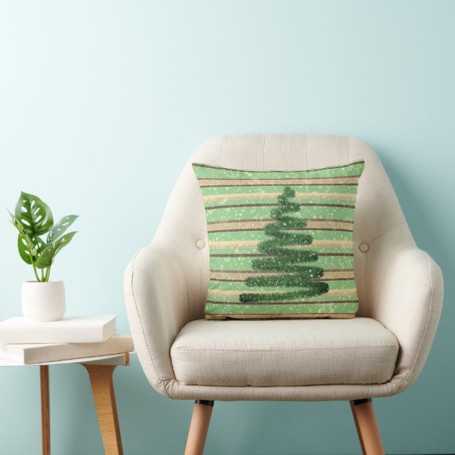 Festive Snowy Christmas Tree  Throw Pillow (Chair)