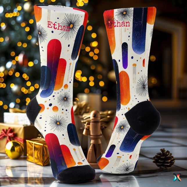 Festive Socks with Abstract Red, Orange, and Blue  (Creator Uploaded)