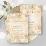 Festive Sparkle Gold Winter Wedding Menu Program<br><div class="desc">Elegant & Festive Sparkle Wedding Menu Program template,  featuring party program and menu text,  glitter snowflakes and modern typography script.</div>