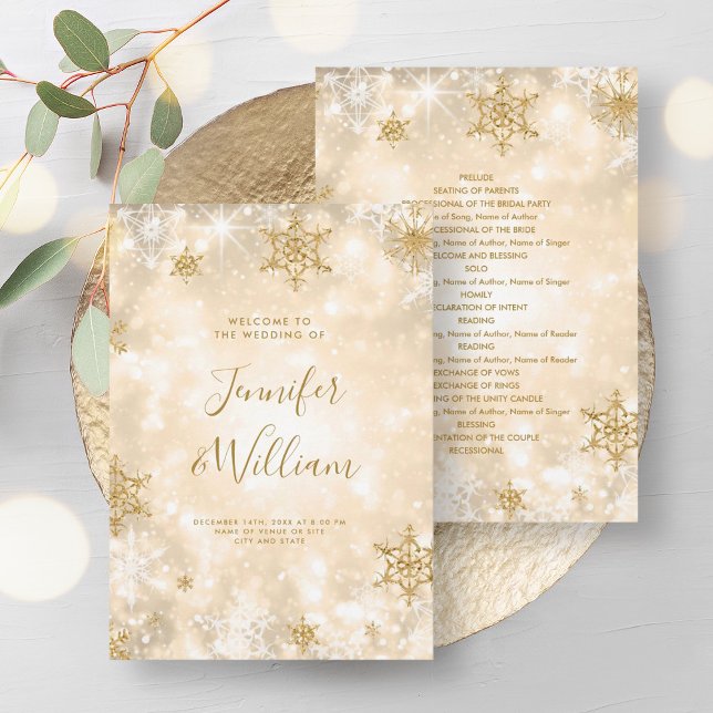 Festive Sparkle Gold Winter Wedding Program (Festive Sparkle Gold Winter Wedding Program)