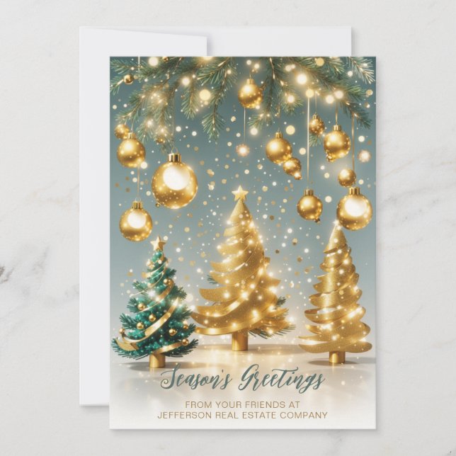 Festive Sparkling Christmas Tree Company Business  Holiday Card (Front)