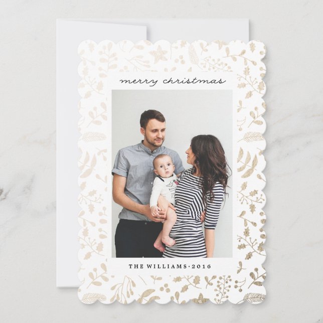 Festive Sparkling Florals | Holiday Photo Card (Front)