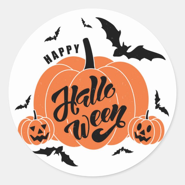 Festive Spooky Pumpkins Halloween Party Classic Round Sticker (Front)
