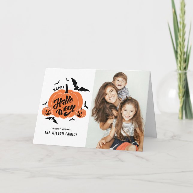 Festive Spooky Pumpkins Happy Halloween Photo Holiday Card (Front)