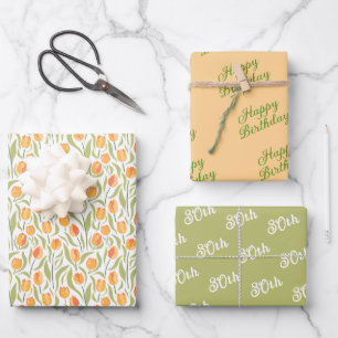 Festive Spring Tulips Floral Coordinated  Wrapping Paper Sheet
