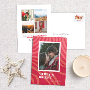 Festive Squiggle Stripe Red Photo Holiday Card