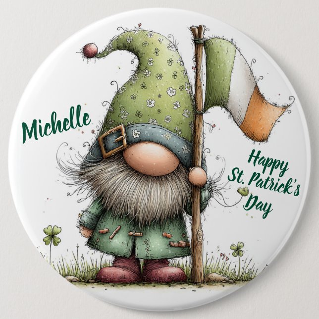 Festive St. Patrick’s Day Gnome With Irish Flag  6 Inch Round Button (Front)