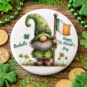 Festive St. Patrick’s Day Gnome With Irish Flag  6 Inch Round Button