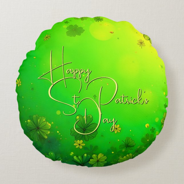 Festive St. Patrick’s Day Greetings Round Pillow (Front)