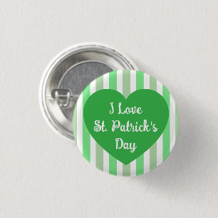 Festive St. Patrick's Day Green Striped Heart 1 Inch Round Button