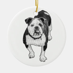 Festive Stance, Bulldog Dot Charm Ceramic Ornament