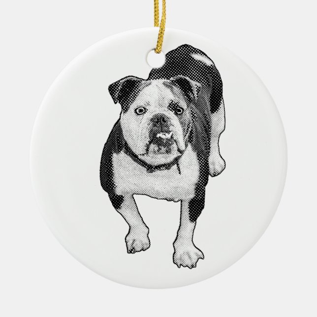 Festive Stance, Bulldog Dot Charm Ceramic Ornament (Front)