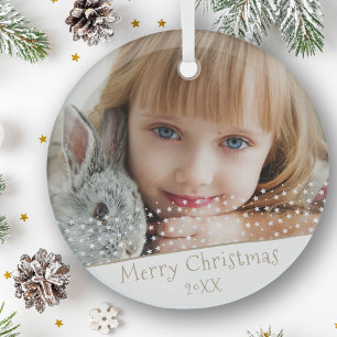 Festive Star Merry Christmas Family Keepsake Photo Glass Ornament