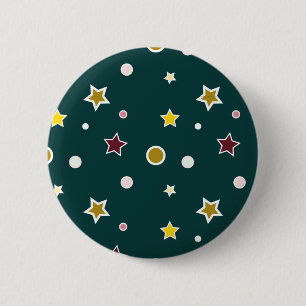 Festive Star Pattern on Dark Teal 2 Inch Round Button