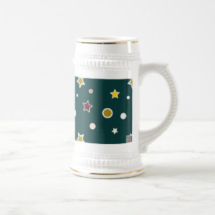 Festive Star Pattern on Dark Teal Beer Stein