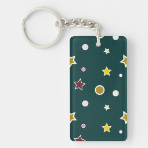 Festive Star Pattern on Dark Teal Keychain