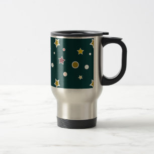 Festive Star Pattern on Dark Teal Travel Mug